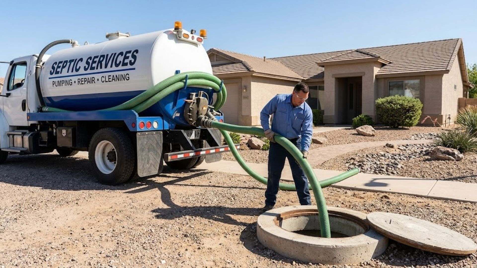 Septic tank pumping service at a residential property