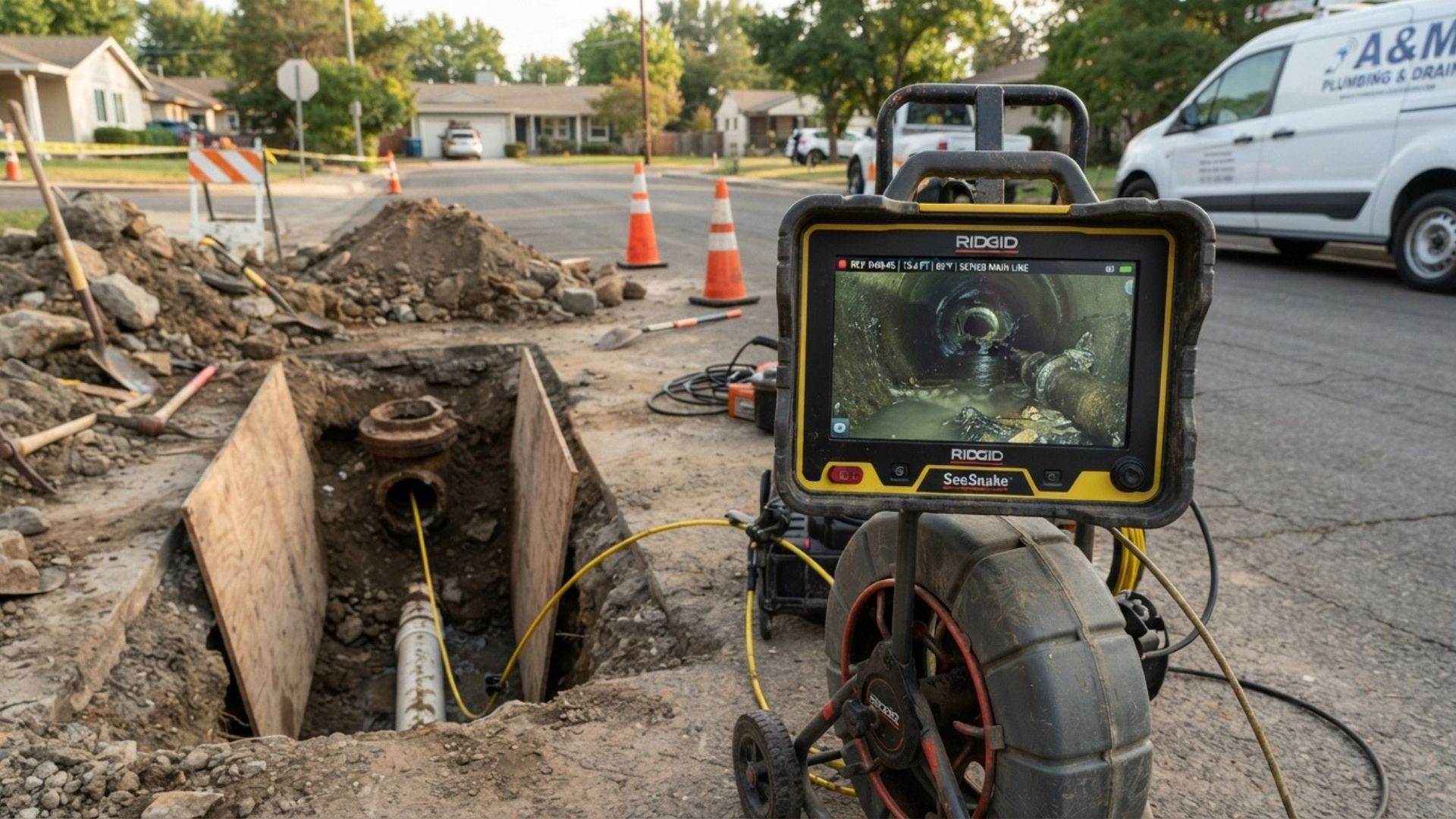 Plumber repairing a sewer line