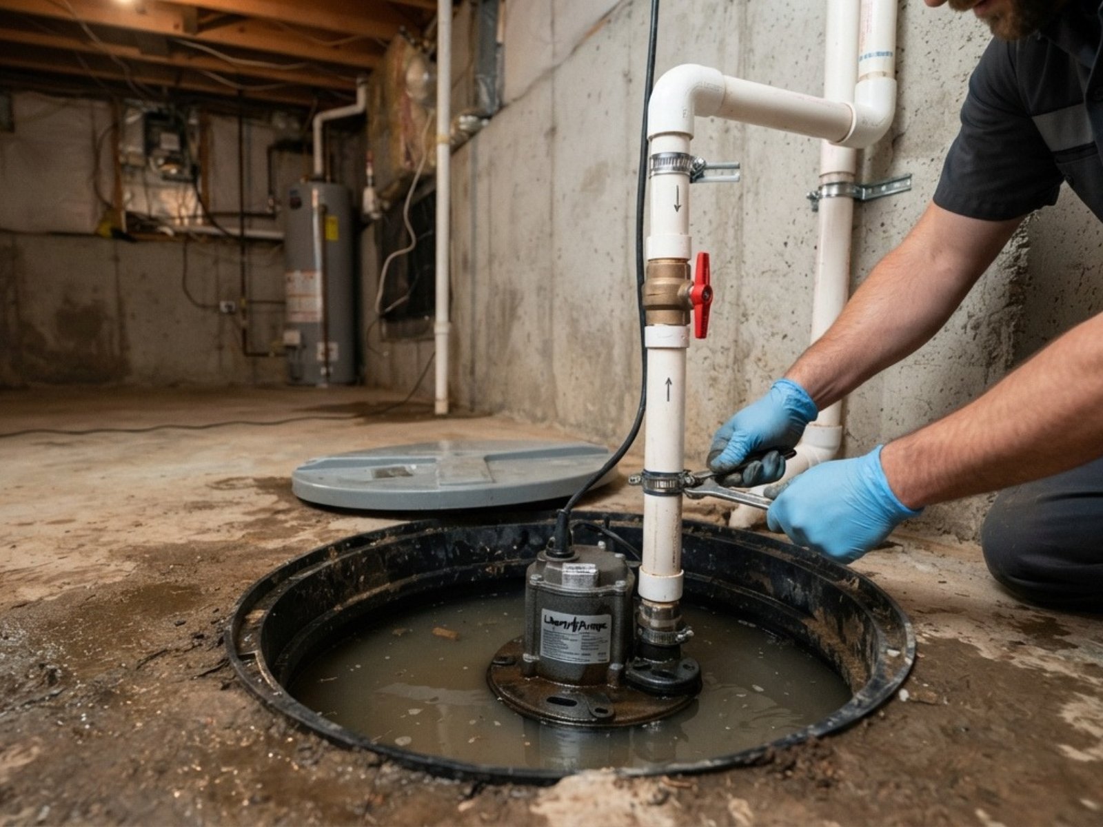 Sump pump installation in a Boca Raton home