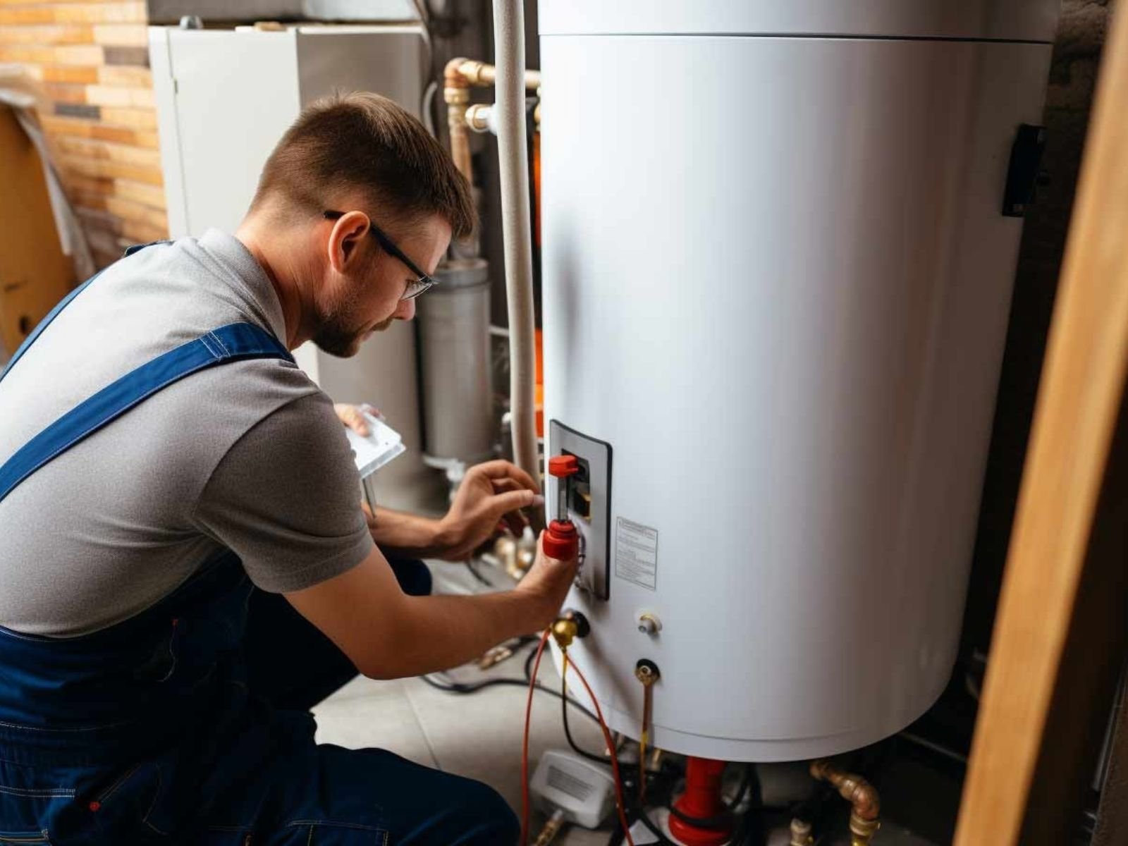 Plumber repairing a residential water heater